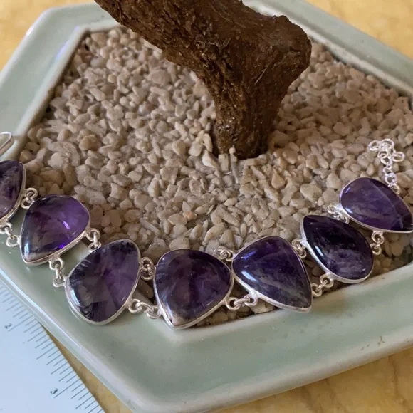 Vintage 925 natural amethyst bracelet - Picture 2 of 7
